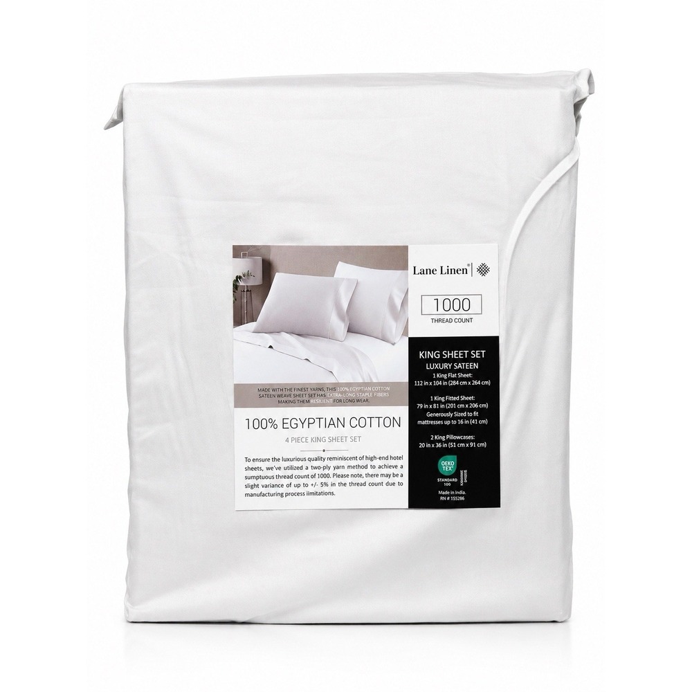 Lane Linen 1000 TC Egyptian Cotton King Sheet Set White Luxury Sateen NIP